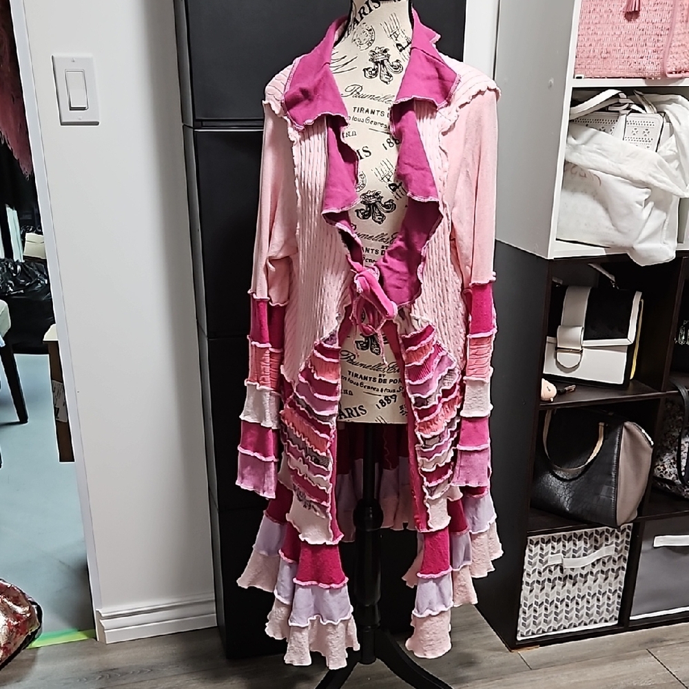 Bohemian Pink Ruffle Sweater